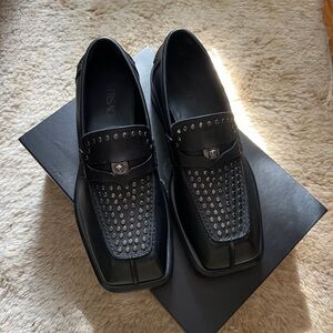 Versace Black Loafers with Silver Accents